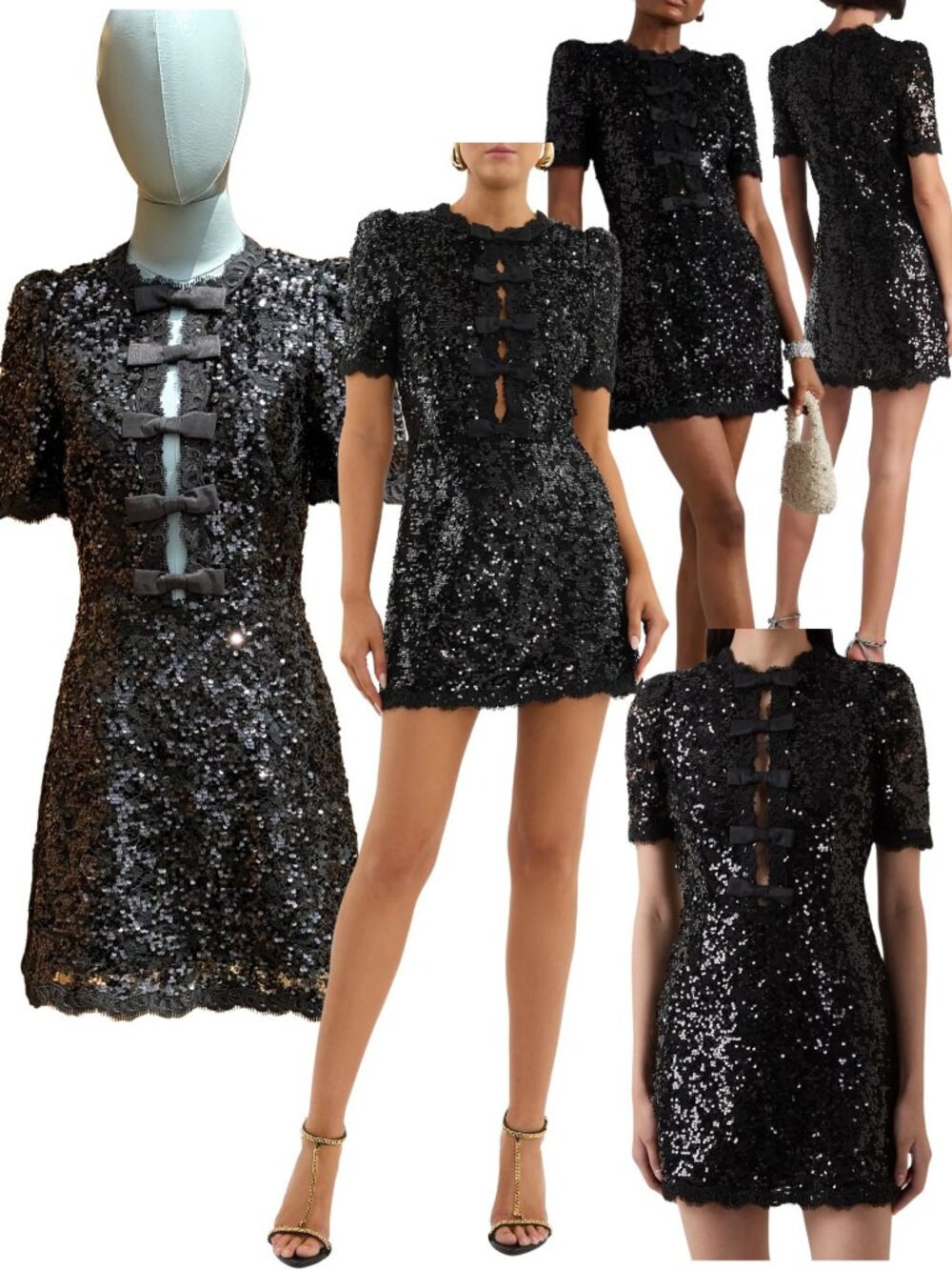 🆕 REBECCA VALLANCE 🧿 NWOT x Nicky Hilton Diana Black Bow Sequin Mini, Sz US 2